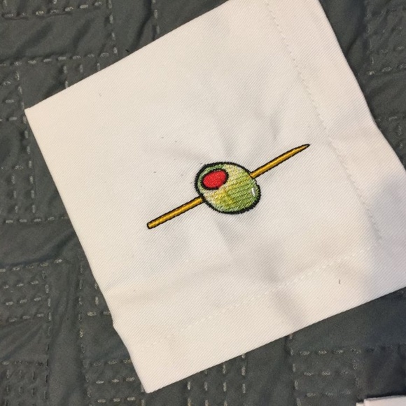 Linen Dinner Napkin Set with Olive Design - Picture 2 of 7
